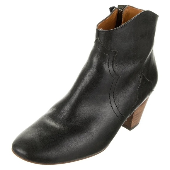 Isabel Marant Dicker Calf Leather Ankle Boots Black Western Booties Sz 37 US 6.5 - Picture 4 of 7